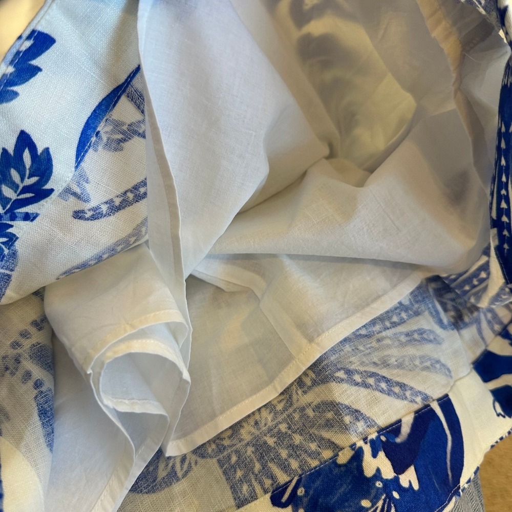 Farm Rio Floral Birds Off White Sleeveless Mini Dress Blue White Linen Blend S - Picture 10 of 13